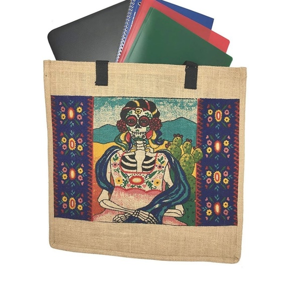 Large Sugar Skull Day of the Dead Canvas Tote - Picture 3 of 5